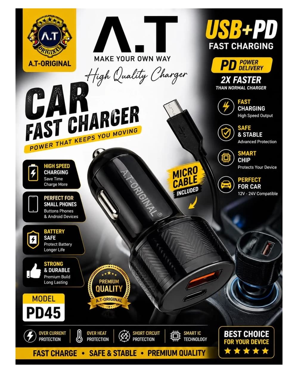 AT ORIGINAL - PD45 Car Fast Charger (USB + PD) — CAR FAST CHARGER