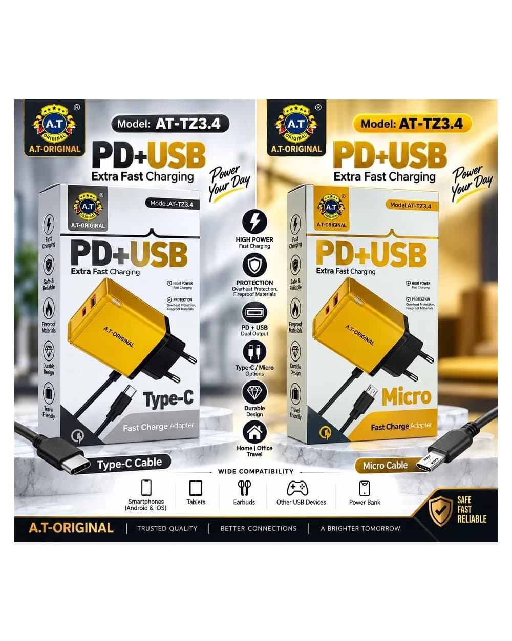 AT-TZ3.4 Micro & Type-C — PD+USB EXTRA FAST CHARGING